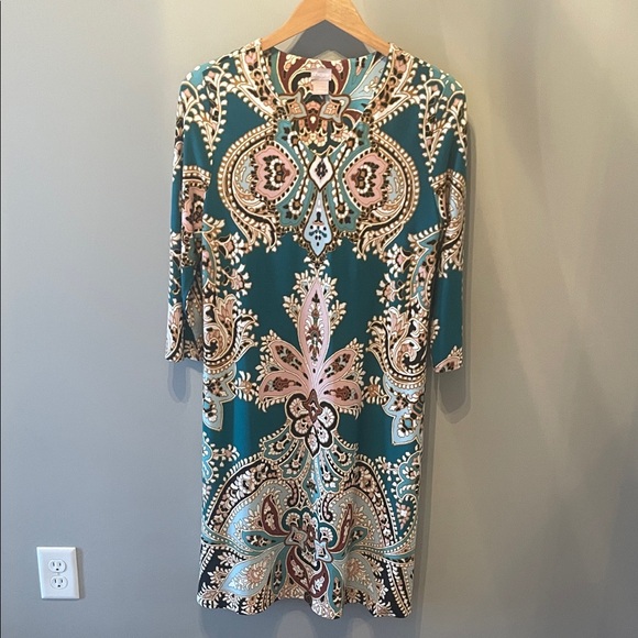 Chico's Fleurprint Teal dress Size Medium (8/10) - Picture 3 of 6